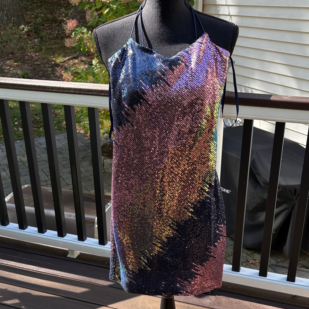 Multicolor Sequin Halter Dress